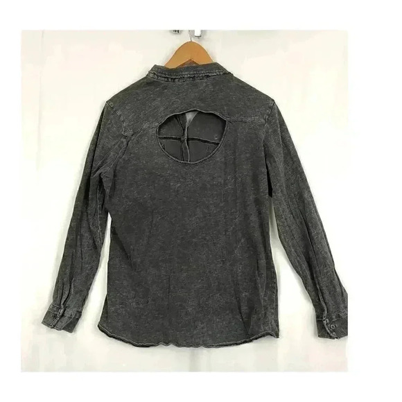 Charcoal Open Back Acid Wash Top Blouse Soft XL Soft Rock & Republic - Picture 2 of 10